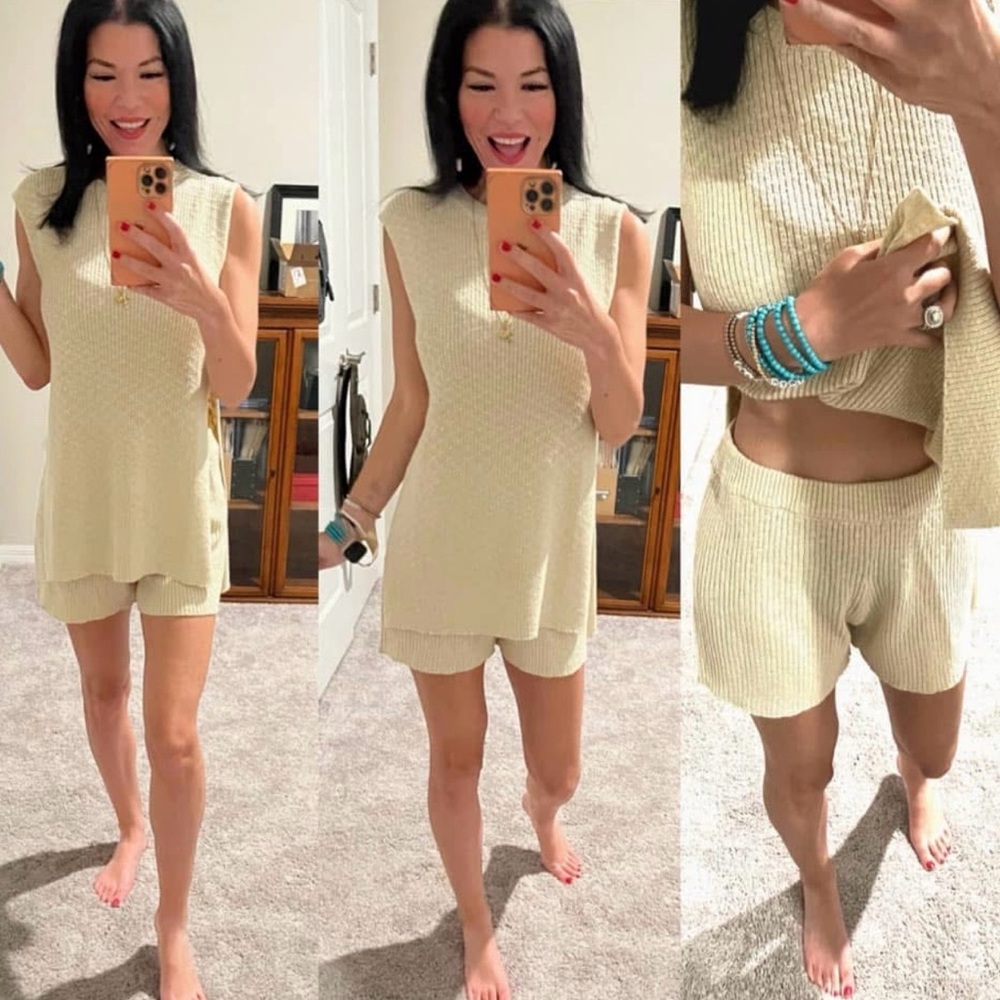 NEW WITH TAGS- Bluivy. Size Small- Knit Sleeveless Top & Shorts Set - Ivory